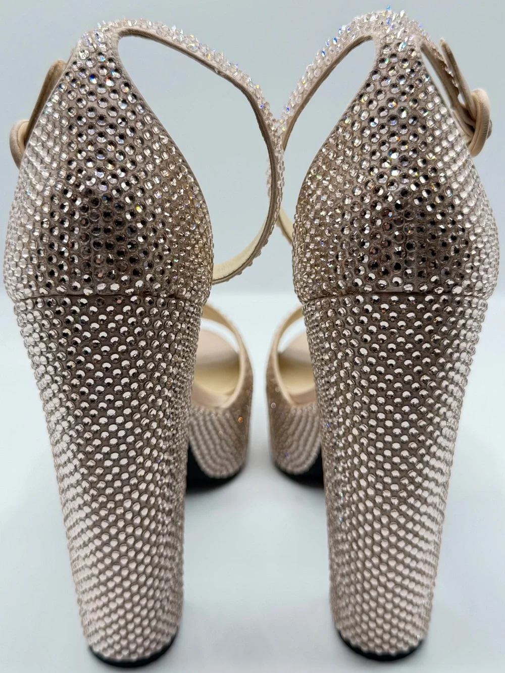 NIB Prada Crystal Rhinestone Embellished Ninfea Nude Pink Satin Platform Heels